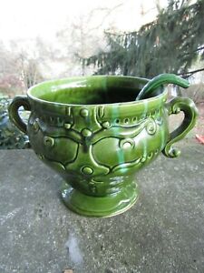 Vintage Green Drip Glazed Marcia CA USA 802 Soup Tureen and Ladle  ~ 7.5” H