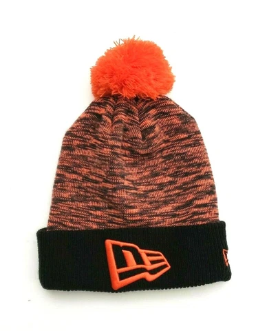 New Era Men Basic Flag Sweater Chill Cuffed Pom Knit Skull Cap Orange/Black OSFM Cover