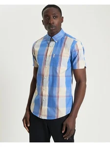 Ben Sherman Short Sleeved Multicolour Overcheck Shirt Kingfisher 1012458 - Picture 1 of 3