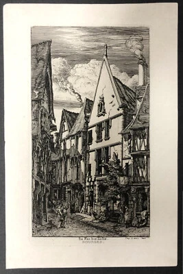 MUSEUM QUALITY French ~ CHARLES MERYON ~ 1853 Rue de Toiles, Bourges ETCHING - Image 1 of 4