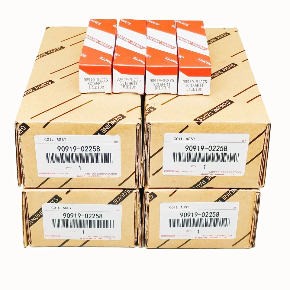 4PCS Denso OEM 90919-02258 Ignition Coils Spark Plugs For Toyota Corolla Prius Foto 1 de 4