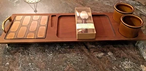 Vintage Japan Mid Century Hardwood Tile Cheese Charcuterie Board 18" x 7" - Picture 1 of 14