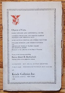 Auction Catalog Kende Galleries 1940 Oriental Rugs Chinese Porcelaine Paintings - Picture 1 of 1