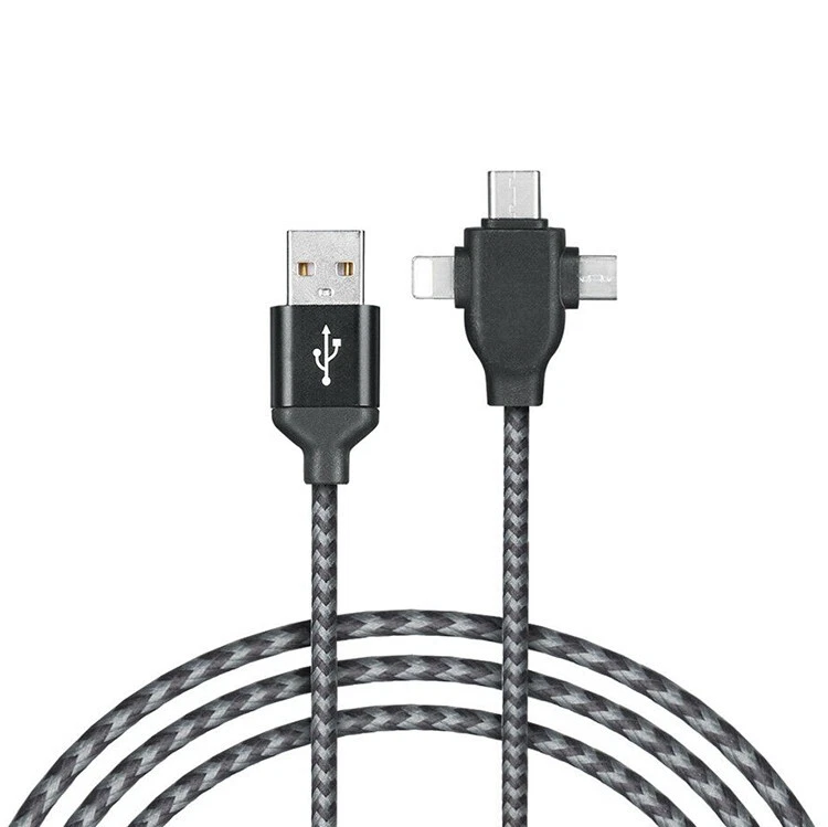 3 in 1 USB Kabel Ladekabel Datenkabel Micro USB USB-C 8 PIN Stecker 1 m grau - Bild 1 von 1