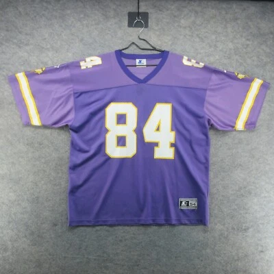 Camiseta masculina vintage Minnesota Vikings 2XL roxa iniciante 84 Randy Moss anos 90 NFL desbotada - Imagem 1 de 4