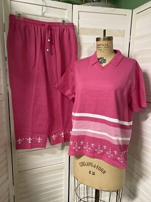 New W/ Tags Vintage 80s 90s BECHAMEL Top Crop Pant Set 2 Piece Short Sleeve Med - Image 1 of 4
