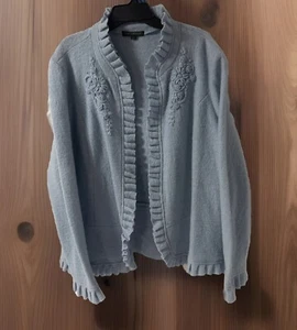 Cárdigan de lana azul claro para Cynthia suéter chaqueta bordado con volantes talla grande - Imagen 1 de 8