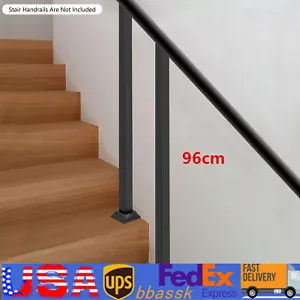 2x38" Black Deck Railing Handrail Stair Balusters Post Square Metal Fence Post - Picture 1 of 16