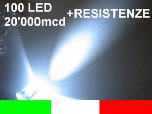 100 DIODI LED BIANCHI WHITE SUPERBRIGHT 20000mcd 5mm A2C47.A2C48 - Foto 1 di 1