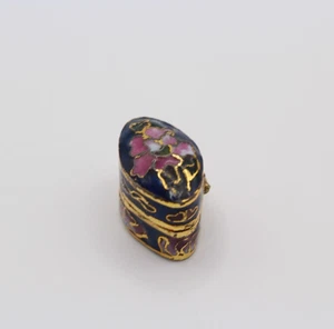 Vintage kleine längliche Cloisonne Pille Schmuck Blumen Scharnier Box Kobalt Lila - Bild 1 von 8