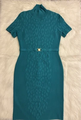 Vestido tejido jacquard leopardo verde azulado Versace Collection talla 46 con cinturón Foto 1 de 4