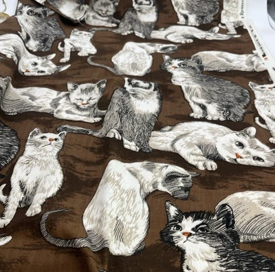 Riverdale Screen Print Cat Fabric 1yd 10in x 48in Preshrunk Vintage 1975 - Image 1 of 4