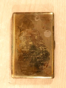 Vintage Brass Cigarette Case Map of Ceylon (Sri Lanka) Patent England Souvenir - Foto 1 di 10