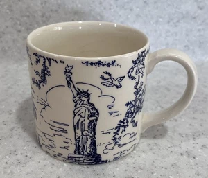 Tiffany & Co "New York Toile" 2002 Kaffeebecher Tasse Statue Liberty weiß blau LESEN - Bild 1 von 8