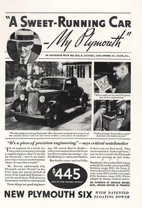1933 Plymouth: Sweet Running Car Elgin Illinois Vintage Print Ad - Picture 1 of 1