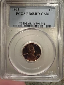 CAMEO 1963 PR68RD CÁMARA CENTAVO LINCOLN GRADUACIÓN PROFESIONAL PRUEBA MONEDA RARA PR 68 CAMAFEO rojo - Imagen 1 de 5