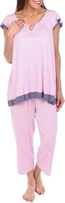 NWT Ellen Tracy Women's Sz S Short Ruffle Sleeves & Pants Pajama Set Pink Dots - Image 1 of 4
