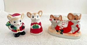 Lote de 3 Piezas De Colección Cerámica Ratones Navidad Sal y Pimienta Votivo Candelabro 3"t - Imagen 1 de 6