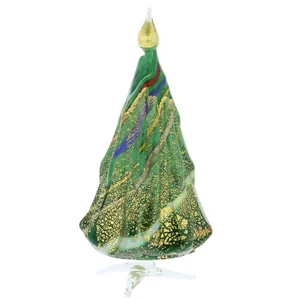 Glass Of Venice Murano Glass Christmas Tree Standing Sculpture - Green and Gold. - Picture 1 of 4