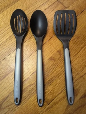 Calphalon Nylon Cooking Utensils Black Gray Set of 3 Slotted Spoon Spatula  - Image 1 of 4