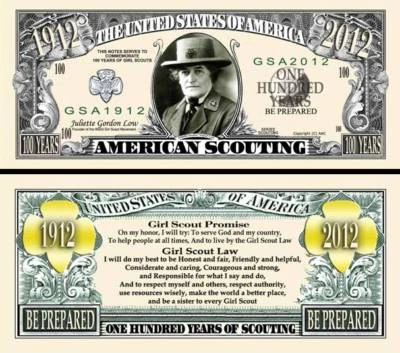 American Girl Scout 100 Years Dollar Play Funny Money Novelty Note + FREE SLEEVE
