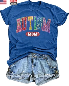 Autism Awareness Shirt Women Autism Mom T Shirt in My Autism Mom Era Print Tee I - Picture 1 of 14