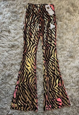 Nadine Merabi Tiger Colour Change Sequinned Flared Trousers Small UK 8 NEW - Image 1 of 4