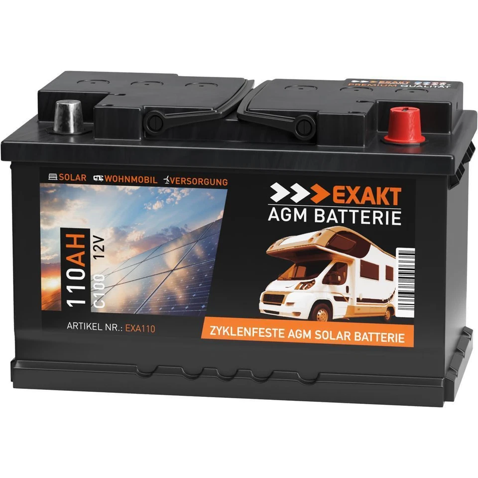 AGM Solarbatterie 110Ah 12V Wohnmobil Versorgung Boot Solar Batterie Gel 100Ah - Bild 1 von 4
