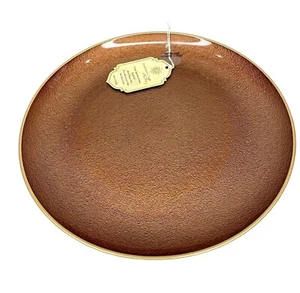 Turkish Glass 6 Charger Plates Set Brown Bronze Textured Gold Rim 13" NWT - Picture 1 of 8