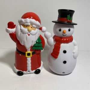 Set of 2 Mini Blow Mold Style Motion Activated Santa & Snowman Singing w Lights - Picture 1 of 10