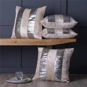 4er Set cremefarbene Glitzerstreifen zerkleinerter Samt Kissenbezüge 18 Zoll oder groß 22 Zoll - Bild 1 von 5