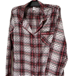 Victoria Secret Red/White/Brown Polka Dot Sleep Shirt Plaid LS Button Up Med - Picture 1 of 5