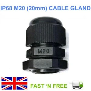 20 MM BLACK M20 WATERPROOF IP68 NYLON CABLE STUFFING GLAND LOCKNUT FOR JUNCTION - Picture 1 of 4