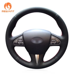 Black Genuine Leather Car Steering Wheel Cover for Infiniti Q50 QX50 2015 - 2017 - Imagen 1 de 7