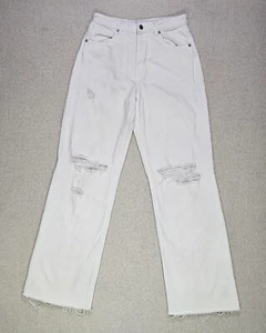 Jeans Zara para mujer 10/31 blanco denim pierna ancha tiro alto dobladillo crudo desgastado - Imagen 1 de 12