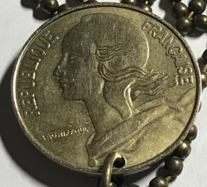 1987 France 20 Cent. COIN PENDANT French Circulated Great Gift! 24” Necklace - Picture 1 of 5