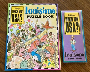 Vintage HIGHLIGHTS WHICH WAY USA? LOUISIANA State Facts Puzzle Book & Map - Picture 1 of 3
