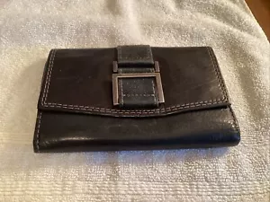 Black Unisex Leather Wallet Trifold 5 1/2” W X 4” H - Picture 1 of 6