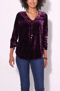 J Jill Velvet Long Sleeve Paisley Printed Top Black Shadow Size M - Picture 1 of 10