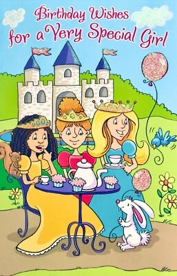 Cute BIRTHDAY Card FOR YOUNG GIRL 👸 Princess Tea Party by Bella Greetings + ✉ - Image 1 of 4
