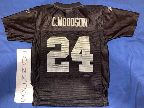 Vintage Reebok Charles Woodson NFL Oakland Raiders Jersey Youth Size Small 8 EUC Cover