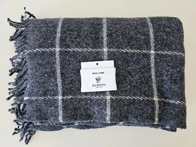 Nuevo KLIPPAN De Suecia Corderos Lana Isla Virgen Gris Oscuro Manta 52"x79" Foto 1 de 4