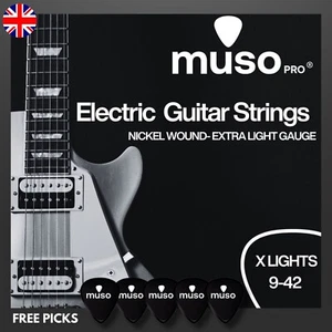 Electric Guitar Strings 9 -42 Gauge Extra Lights Nickel Wound 6 5 Free Picks - Picture 1 of 10