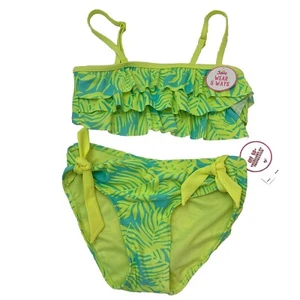 Justice Girls Lime Green Blue Bikini Two Piece UPF50+ Wear It 5 Ways NWT Sz 12 - Picture 1 of 18