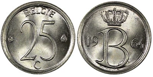 Belgium Baudouin I Copper-Nickel 1964 25 Centimes Dutch text GEM BU KM# 154 (49) - Picture 1 of 3