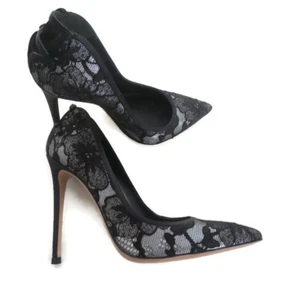 Gianvito Rossi Women's Silver Black Lace Satin Heels Evening Shoes Pumps Size 39 - Picture 1 of 9