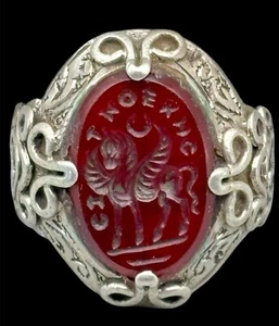 Vintage Carnelian Intaglio Ring,silver Signet Ring With pegasus,merchandise Seal - Photo 1 sur 6