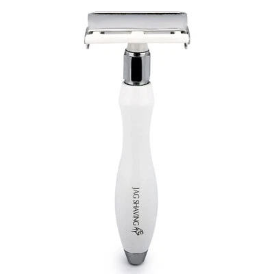 JAG SHAVING Safety Razor, Double Edged Butterfly Wet Shaver Gift Set White