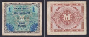 Banknote Germany 1 mark Alliierte Militarbehorde 1944 P 192a BB/VF - Picture 1 of 1