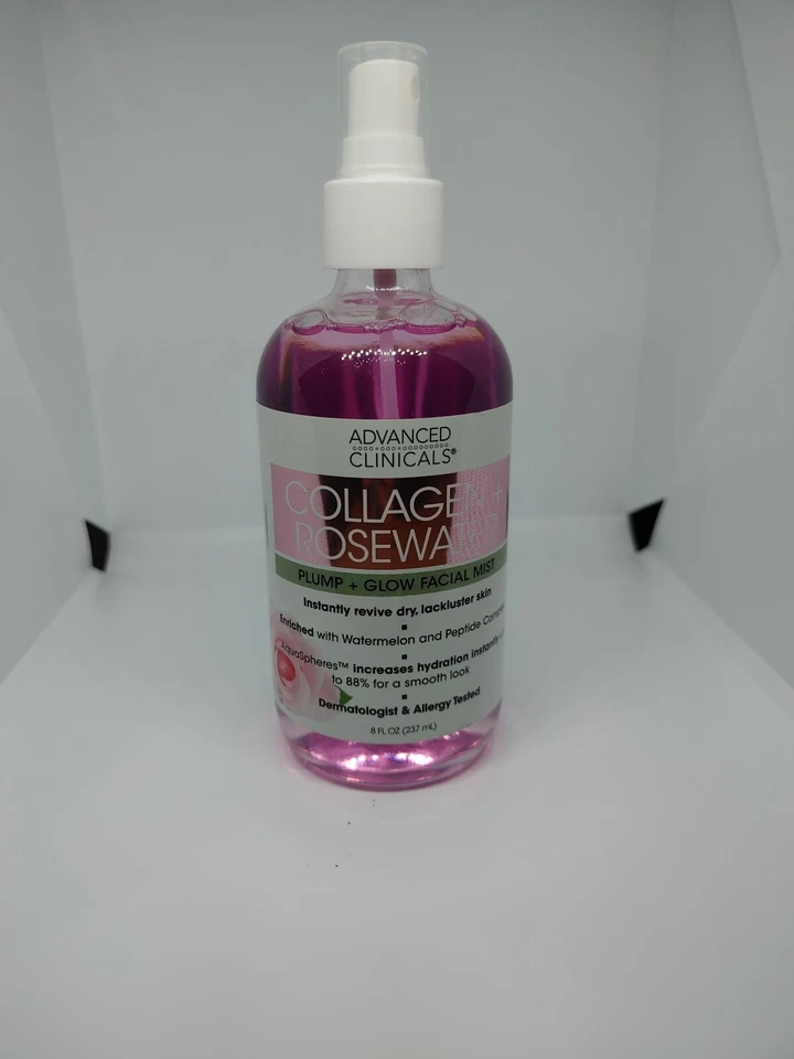 Advanced Clinicals Collagen Rosewater Facial Mist 8 FL Oz Pump Glow
